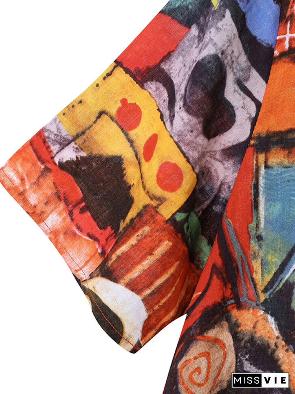 Abstract Painted Pocket Split Wide Leg Short Sleeve Suit