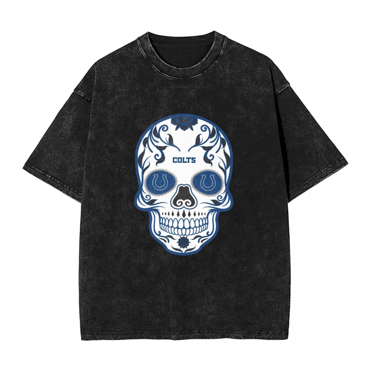 Indianapolis Colts Skull Printed Vintage Men's Oversized T-Shirt