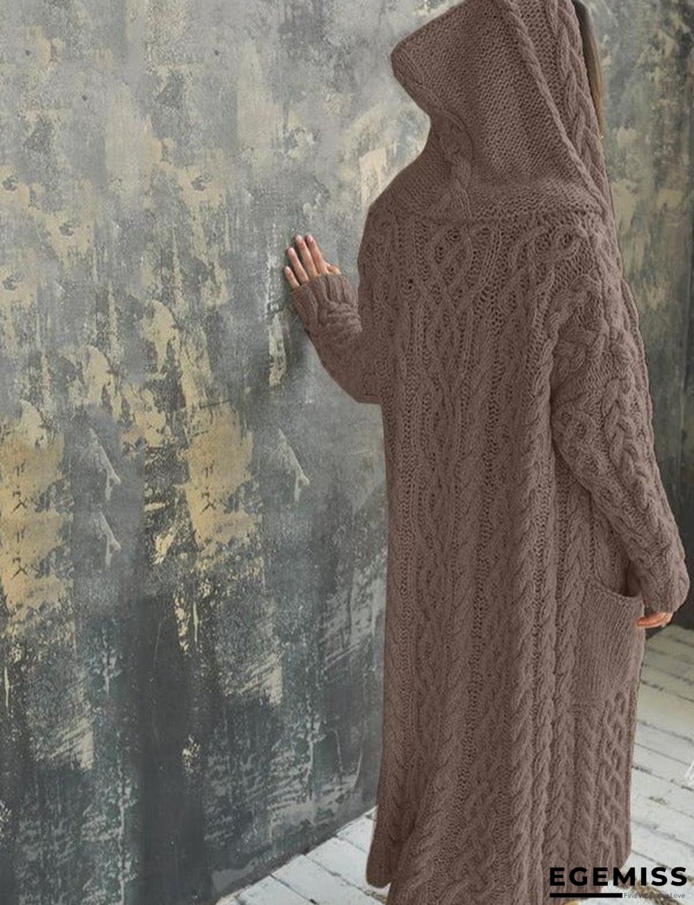 Cardigan Braid Lazy Wind Hooded Long Cardigan Sweater | EGEMISS