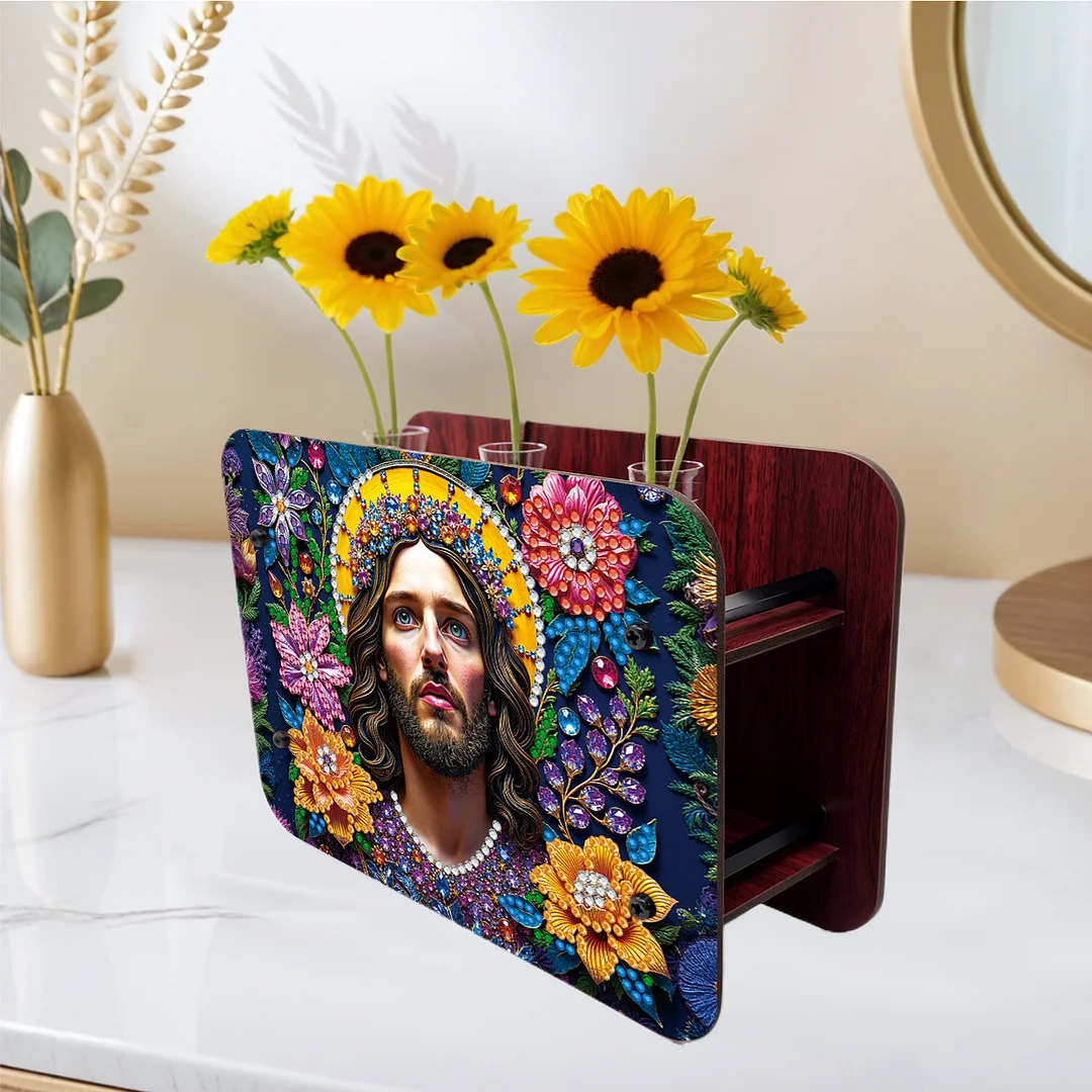 Jesus DIY Flower Vase Wooden Double Sided Desktop Diamond Art Kit for Home Decor