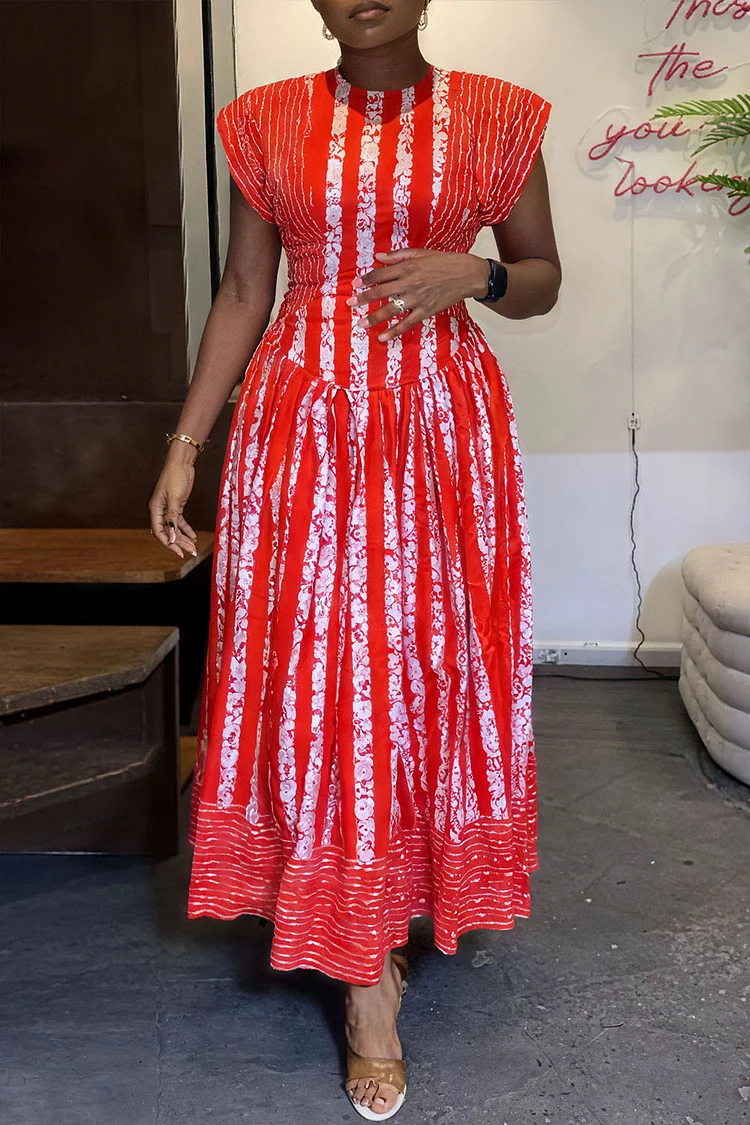 Plus Size Business Casual Red All Over Print Round Neck Flutter Sleeve Casual Maxi Dresses [Pre-Order] 2024 - Xpluswear