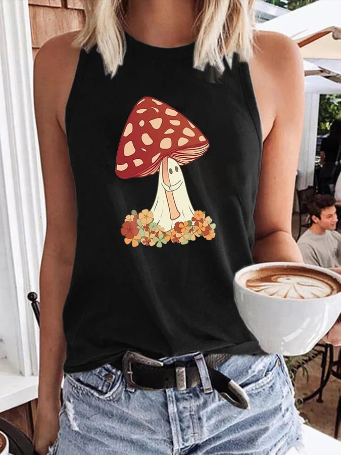 Mushroom Ghost With Umbrella Print Tank Top