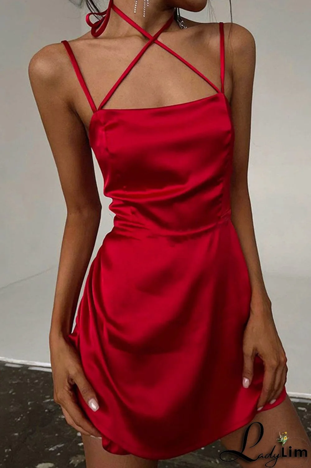 Red Sexy Solid Patchwork Spaghetti Strap A Line Dresses