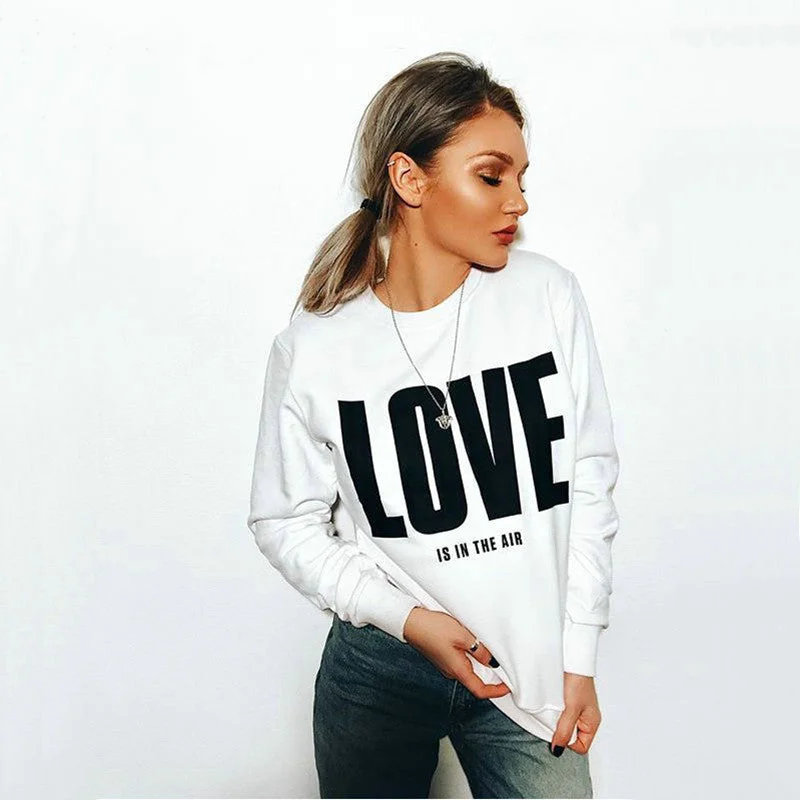 Valentine's Day Love Printed Round Neck Long Sleeves Sweatshirt