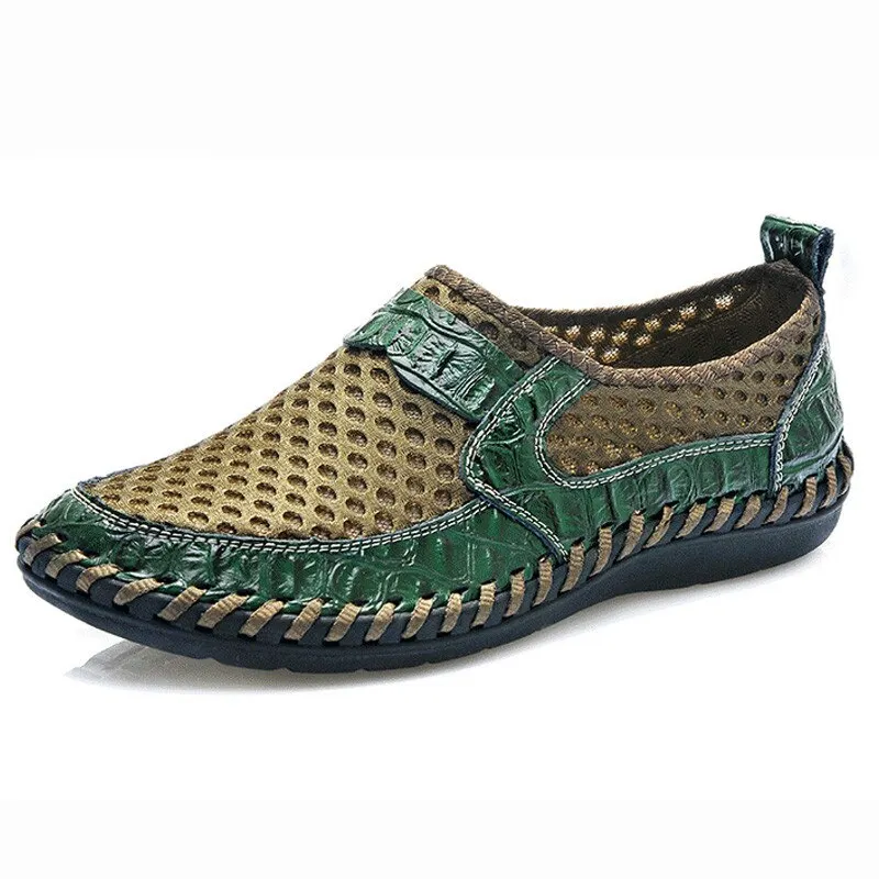 Summer Men's Shoes Loafers Breathable Casual Style Mesh Loafers Genuine Leather Brand Shoes Moccasins Man Soft Luxury Sneakers
