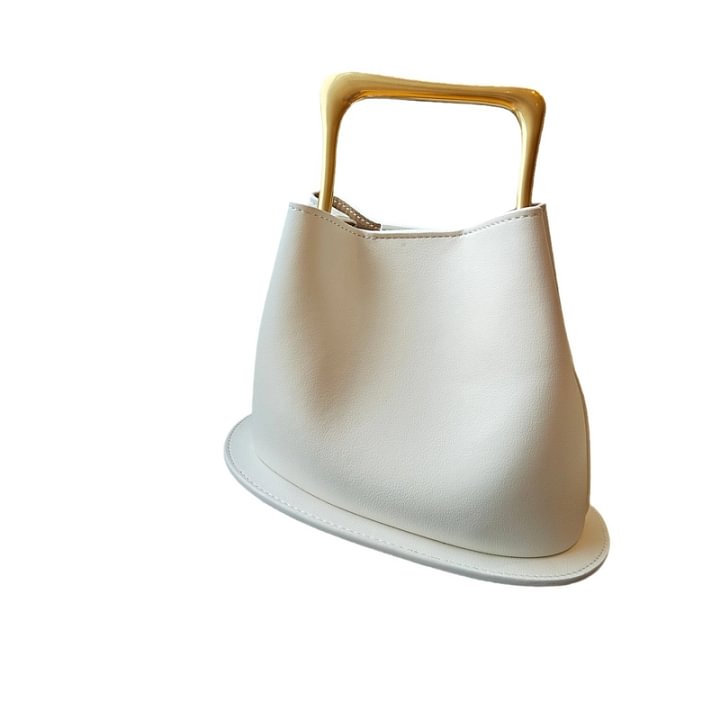 High-grade Retro Genuine Leather Bucket Bag With Wooden Handle New Irregular Niche Design Bag Casual All-matching
