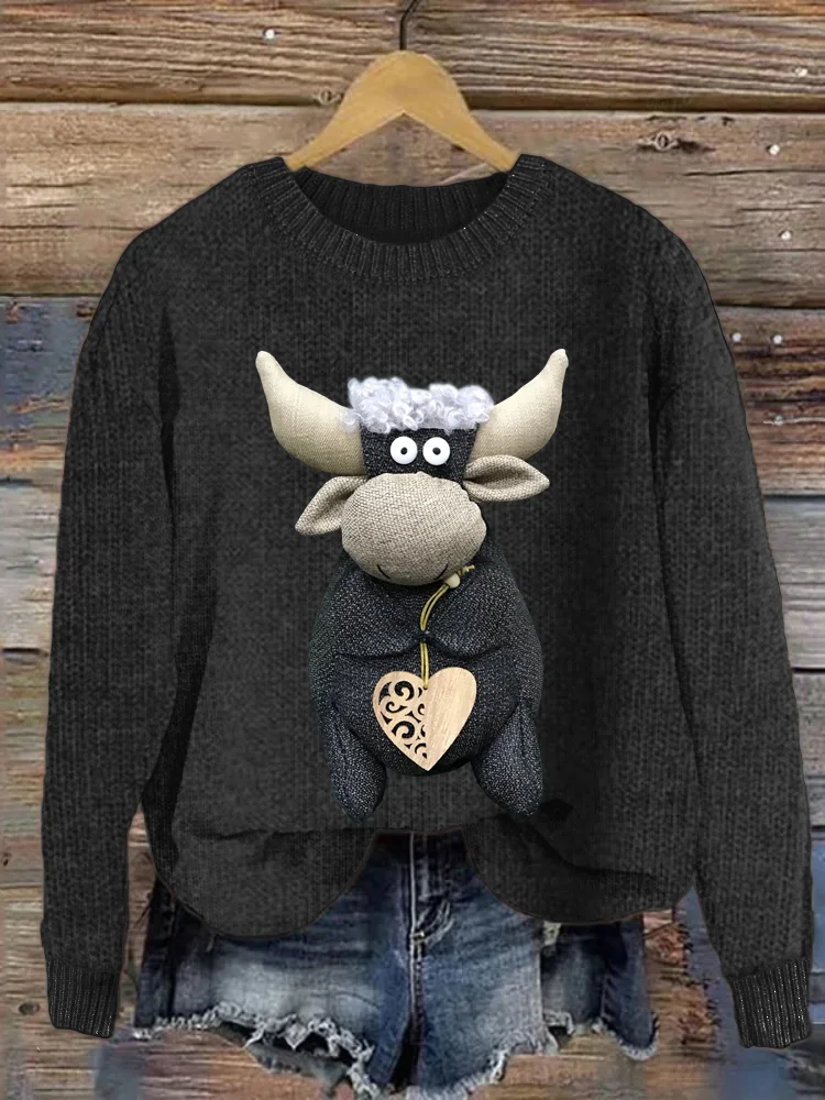 VChics Love Muppet Cow Print Crew Neck Sweater