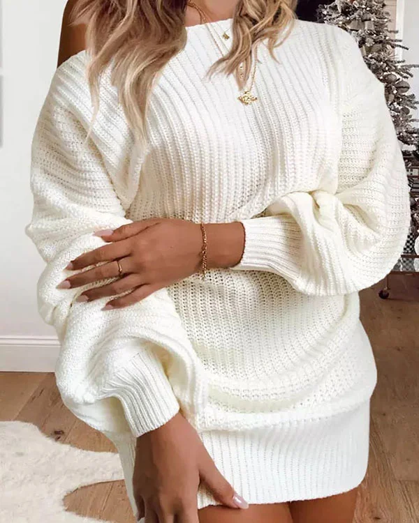 Sexy Long Sleeve O-Neck Sweater Mini Dress-