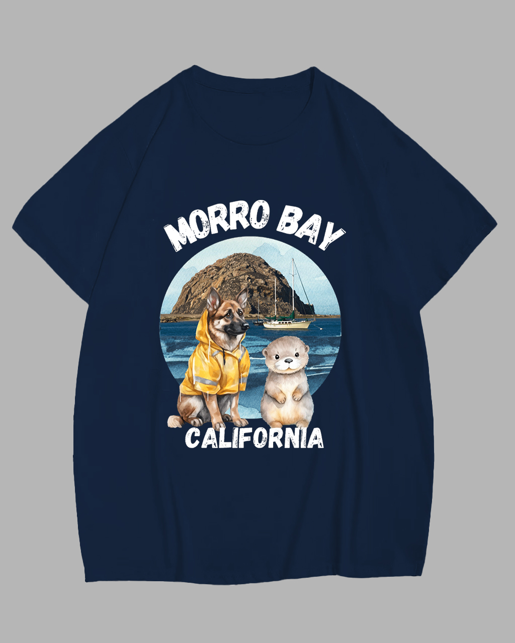 Big and Tall Guy's Navy Blue Morro Bay California Printed Short Sleeve T-Shirt