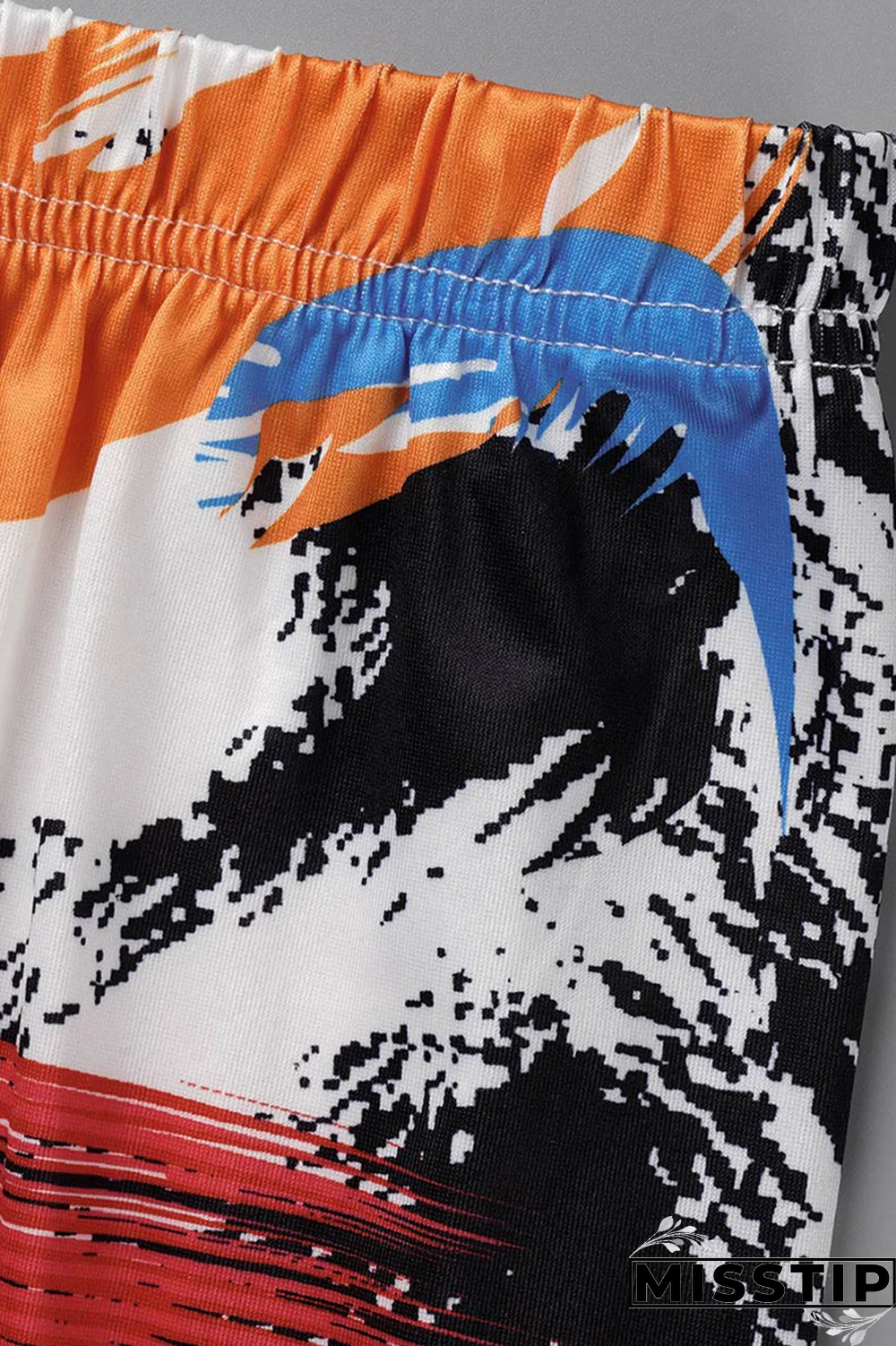 Black White Fashion Print Draw String O Neck Plus Size Two Pieces