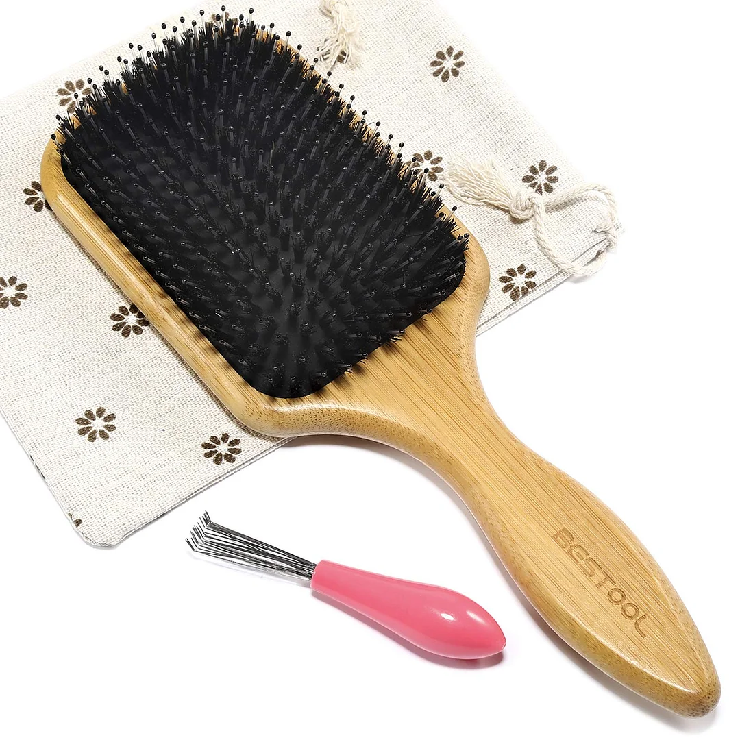Hair Brush, Boar Bristle Hair Brush With Nylon Pins, Bamboo Paddle Detangler Brush, Detangling Adding Shine Brushes