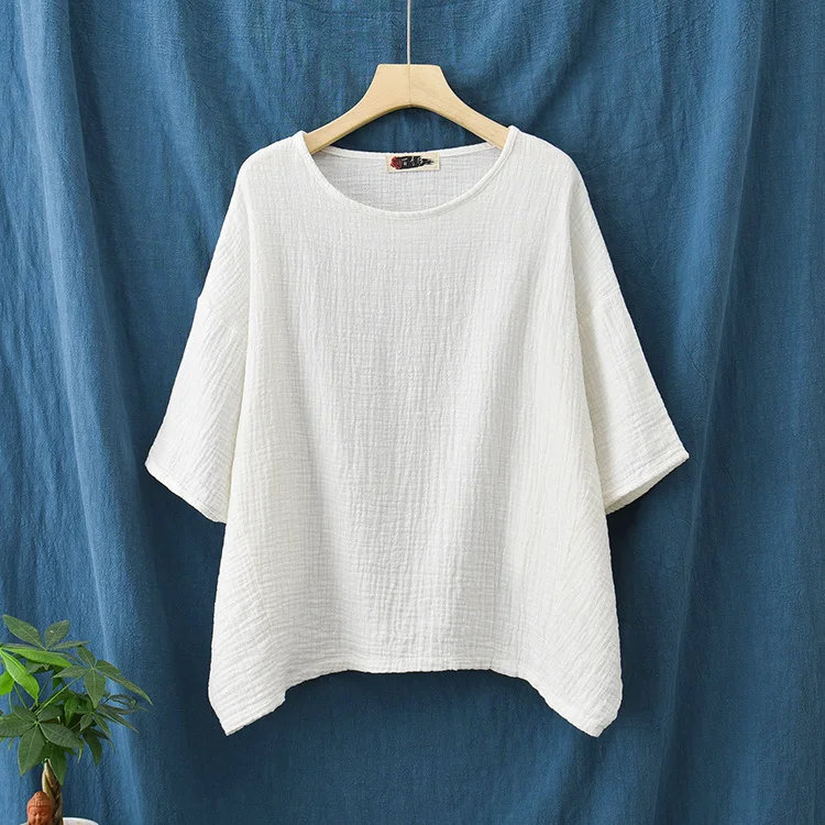 Literary Cotton Linen Bat Sleeve T-shirt