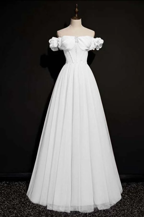 Miabel Pink Bow-Neck Off-The-Shoulder Beadings Prom Dress