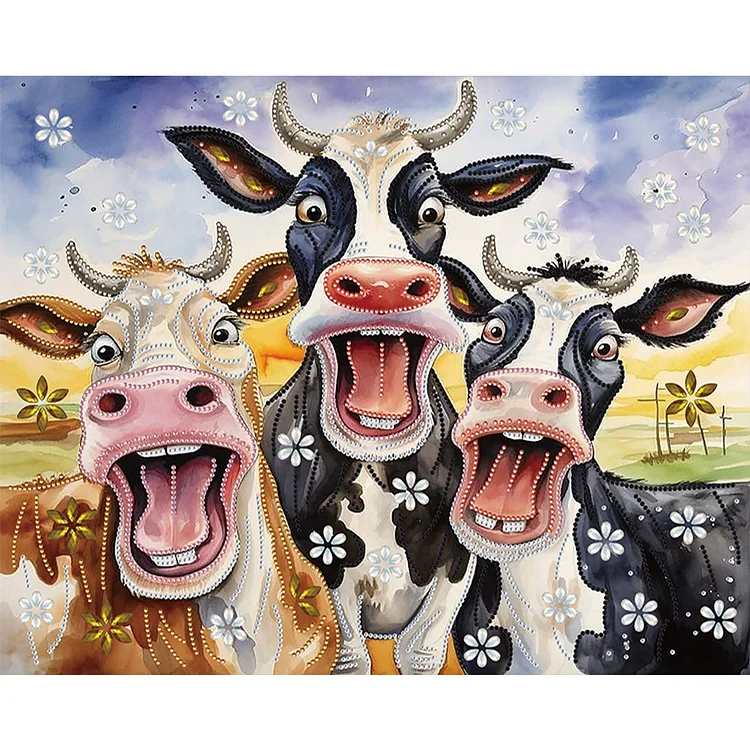 Three Happy Cows 50*40cm (Canvas) Special Shaped Drill Diamond Painting gbfke