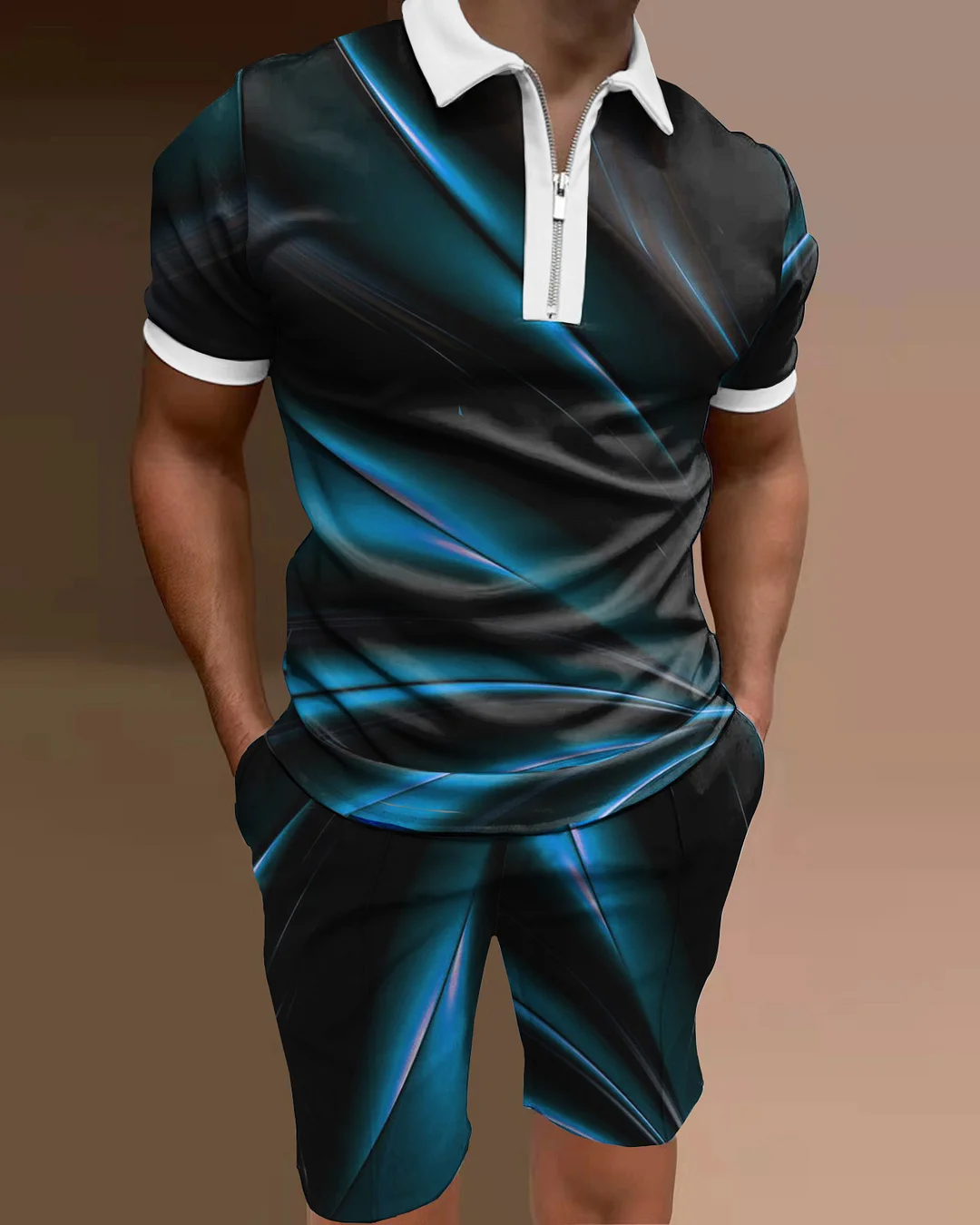 Men's polo shirt gradient print two-piece set