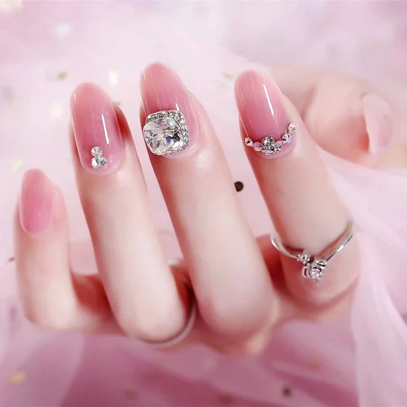 Girls Summer Simple Blue Color False Nails Women American Style Fashion Fake Nails DIY Short Size Full Cover Nail Tips with Glue-Nail Inspo