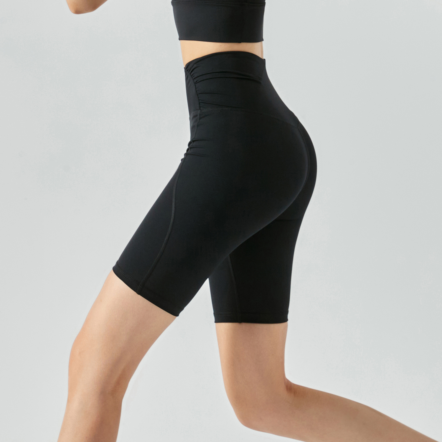 Shop y shape high waist side scrunch no camel toe buttery soft biker shorts online on Hergymclothing Black