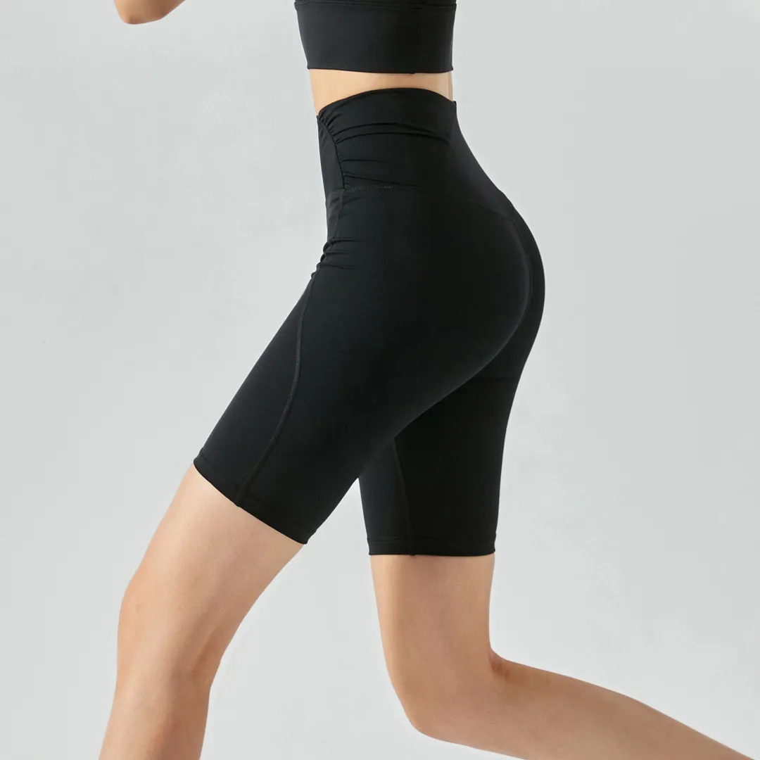 Shop y shape high waist side scrunch no camel toe buttery soft biker shorts online on Hergymclothing Black