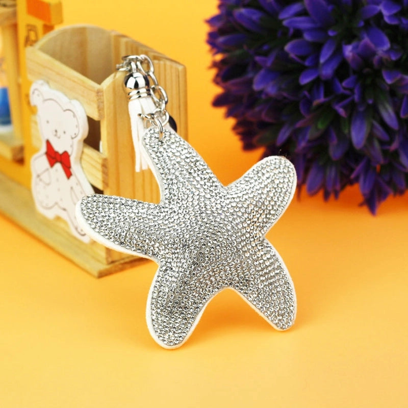 8 Pieces Glam Beach Starfish Flannel Diamond Women’S Keychain