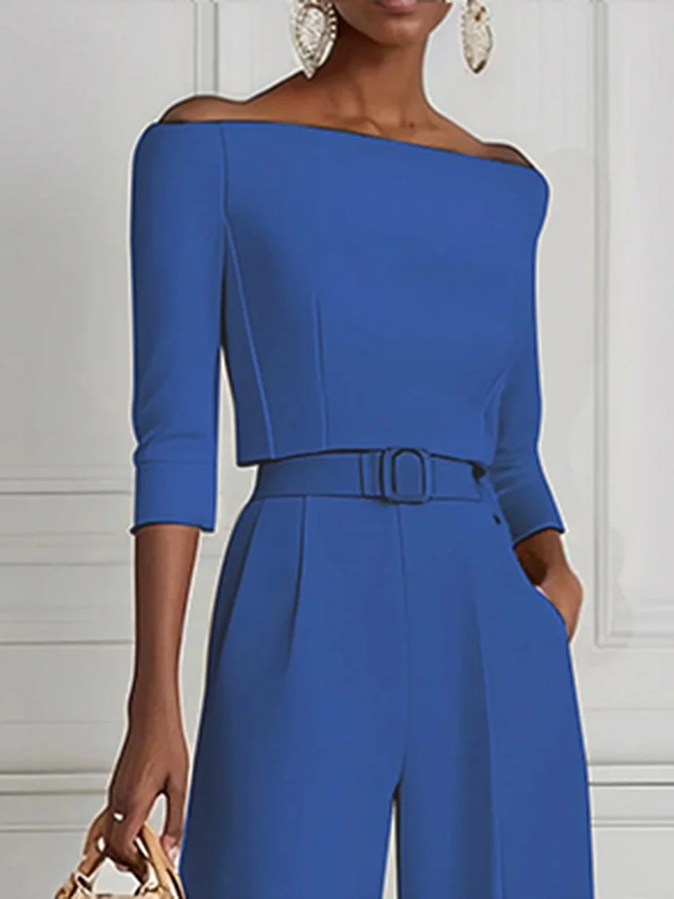 Solid Color Split-Joint Half Sleeves Off-the-shoulder T-Shirts Tops