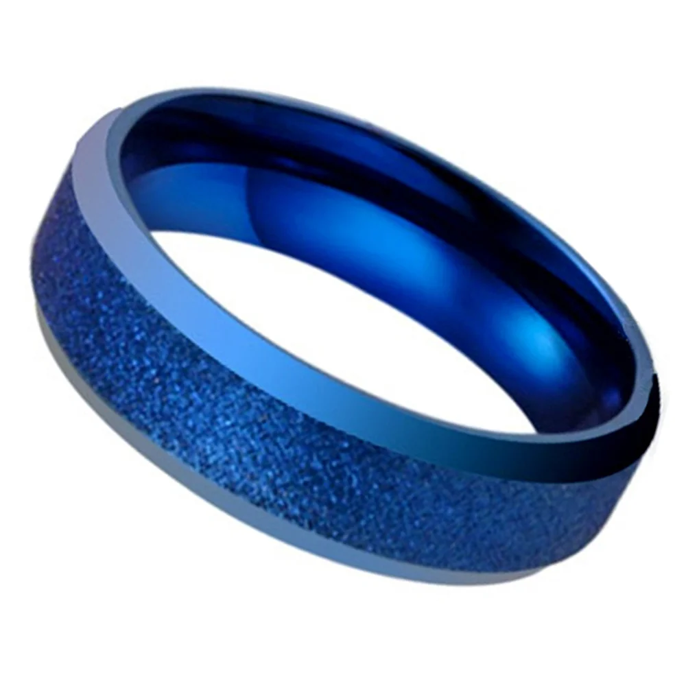 4MM 6MM 8MM Mens Tungsten Carbide Rings Blue Brushed Center Sand Blasting Polished Bevel Edge