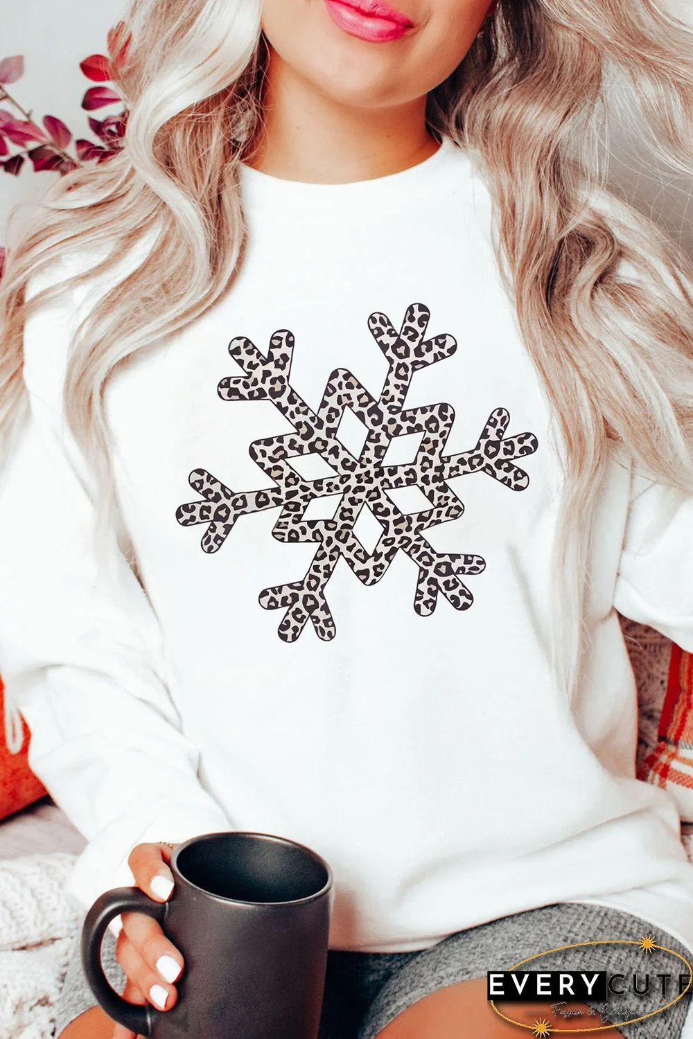 White Leopard Snowflake Pullover Sweatshirt