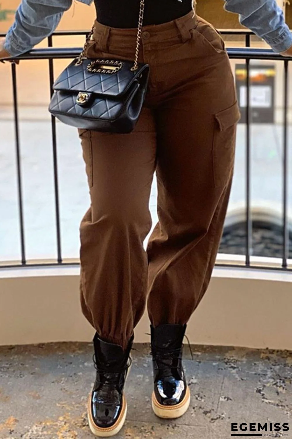 Brown Fashion Casual Solid Basic Regular Trousers | EGEMISS
