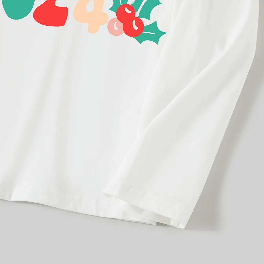 "Family Christmas 2024" Colorful Letter Pattern White Long Sleeve with White&Red&Green Plaid Pants Family Matching Pajamas