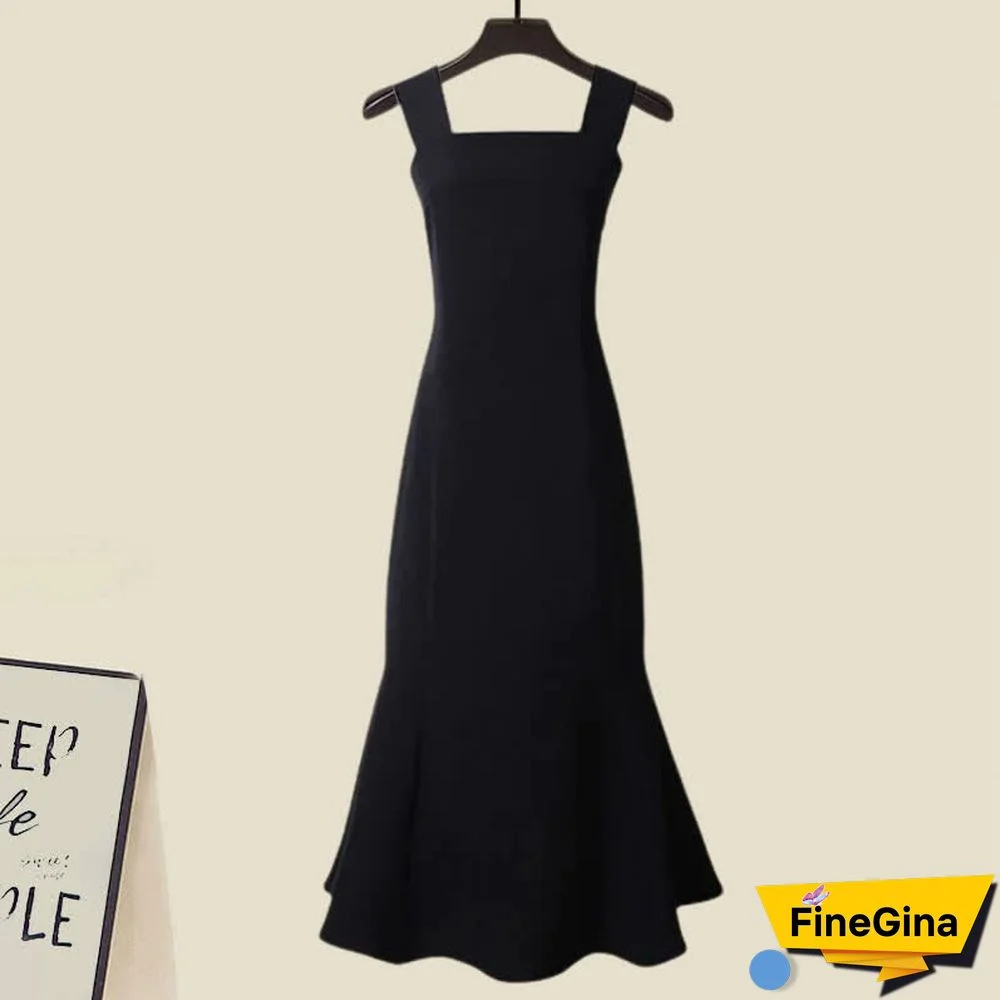 V-neck Cable Sweater Fishtail Slip Dress Two Pieces Set