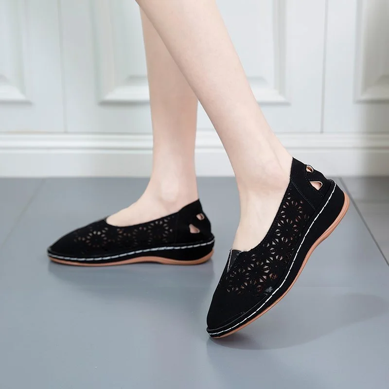 Yyvonne Spring New Large-Size Hollow Open Sleeker Single Shoes Light And Comfortable Simple Women's Shoes
