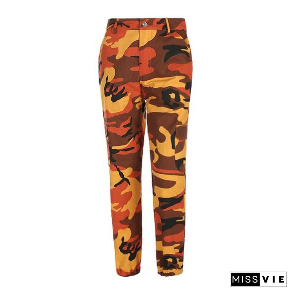 High Waisted Camouflage Cargo Trousers Camo Pants