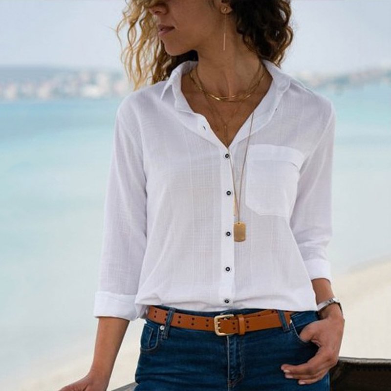 Casual Solid Color Pocket Blouse
