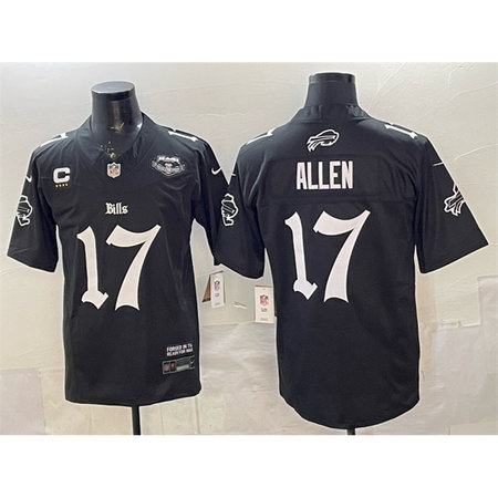 Men's Buffalo Bills #17 Josh Allen Black 2025 F.U.S.E. "Gothic Cold Front Edition" With Farewell Patch & 4-Star C Patch Vapor Limited Stitched Football Jersey