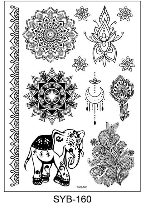 18 Kinds Women Temporary Tattoo Black Mandala Flowers Tattoos Sticker Body Art Waterproof Disposable tatouage temporaire