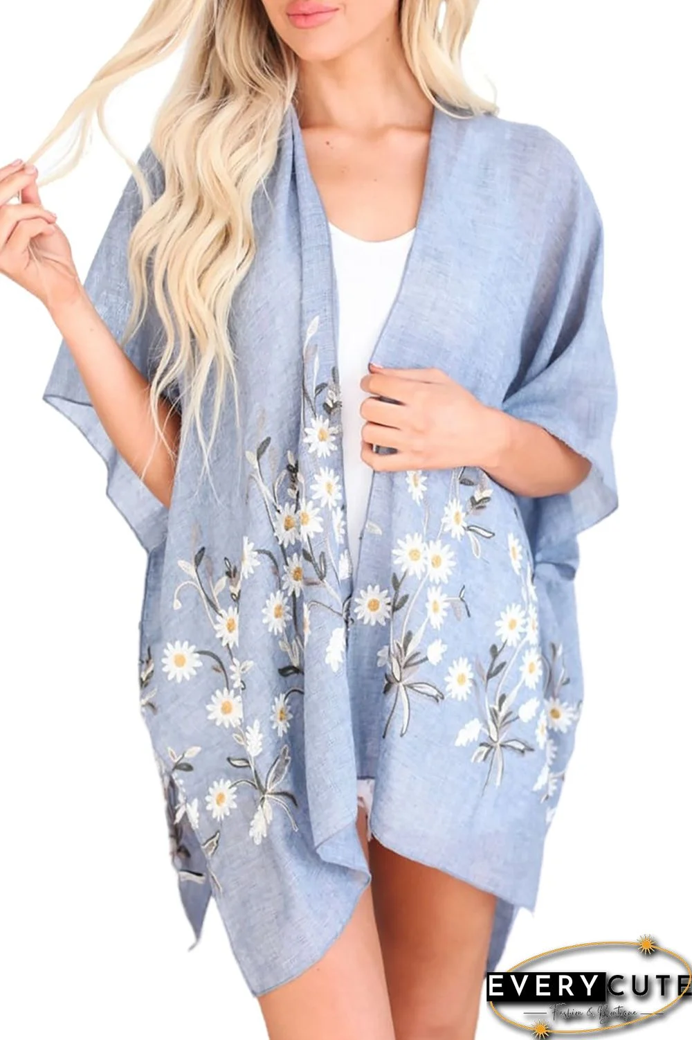 Sky Blue Spring Daisy Woven Kimono