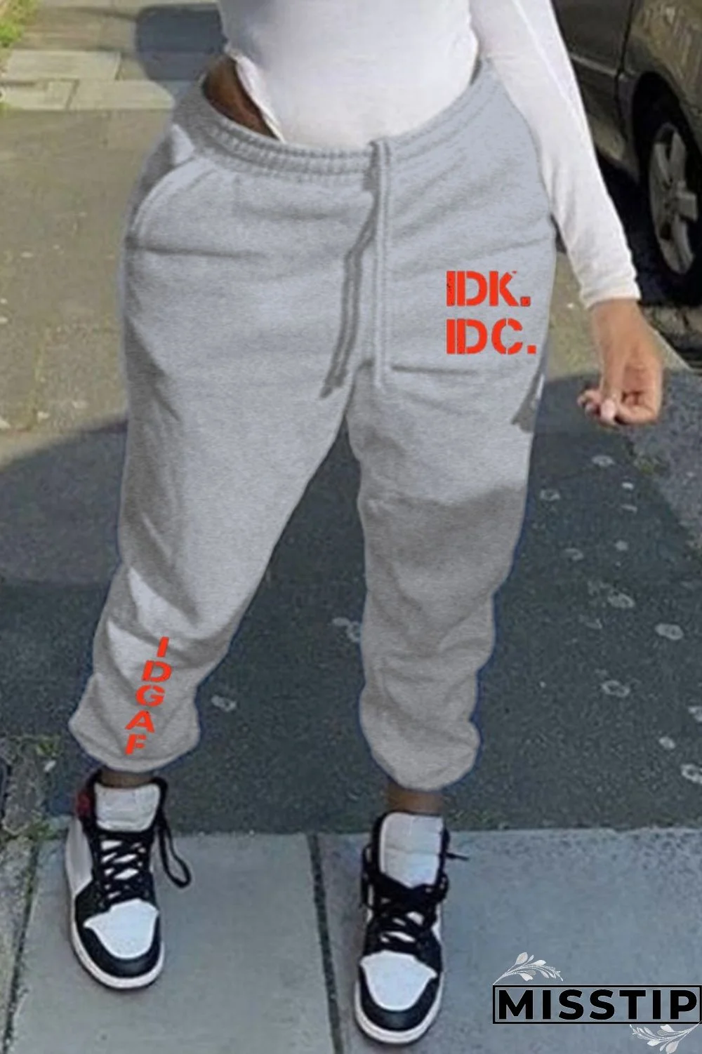 Black Casual Letter Print Basic Regular Mid Waist Conventional Positioning Print Trousers