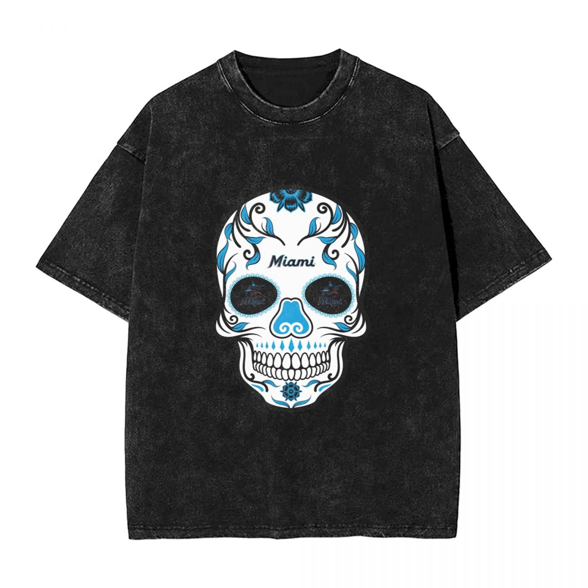 Miami Marlins Skull Printed Vintage Men's Oversized T-Shirt