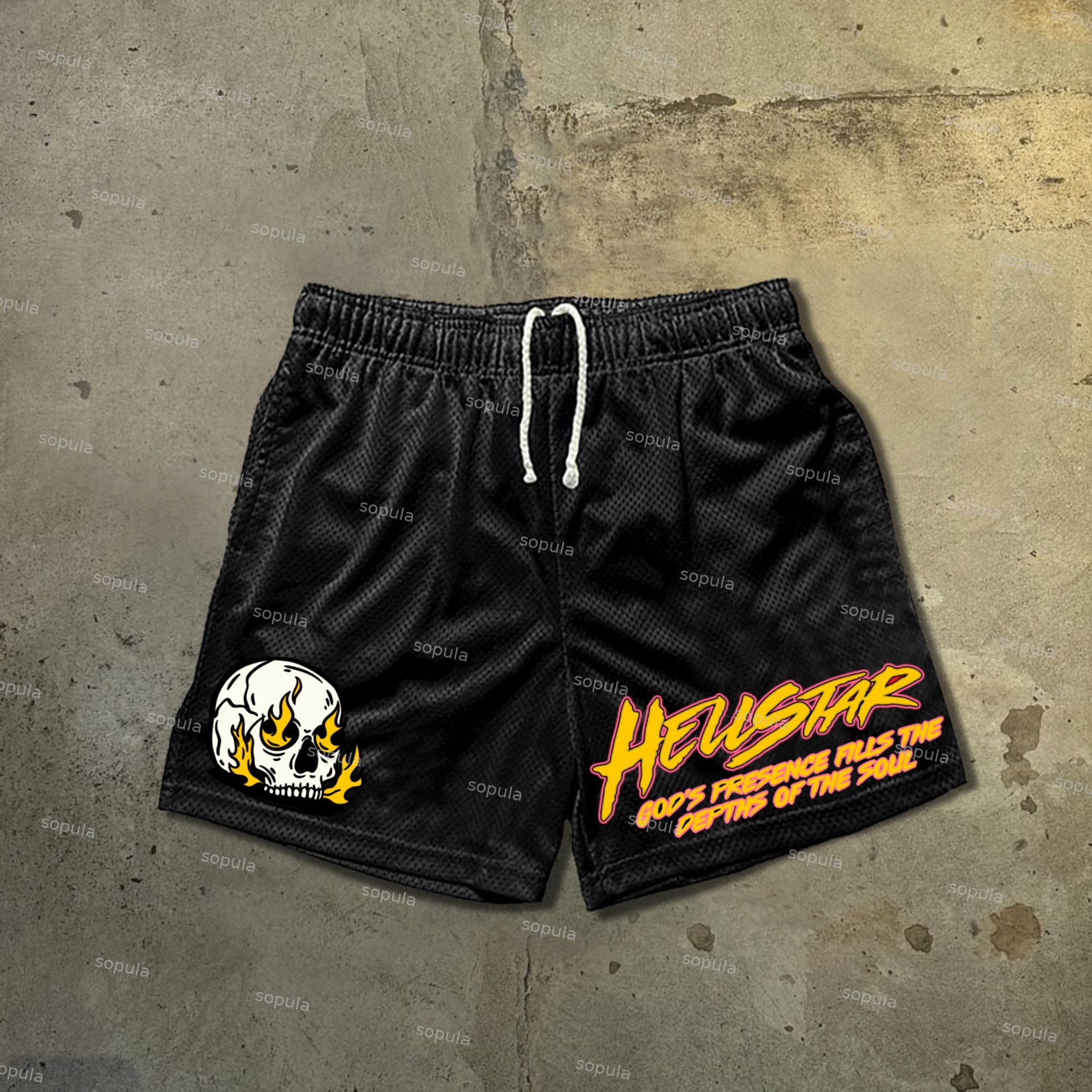 Burning Soul Vintage Print Street Mesh Shorts - SOPULA