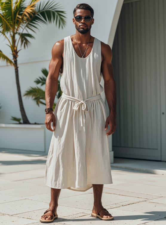 Men's Cotton and Linen Long Kaftan