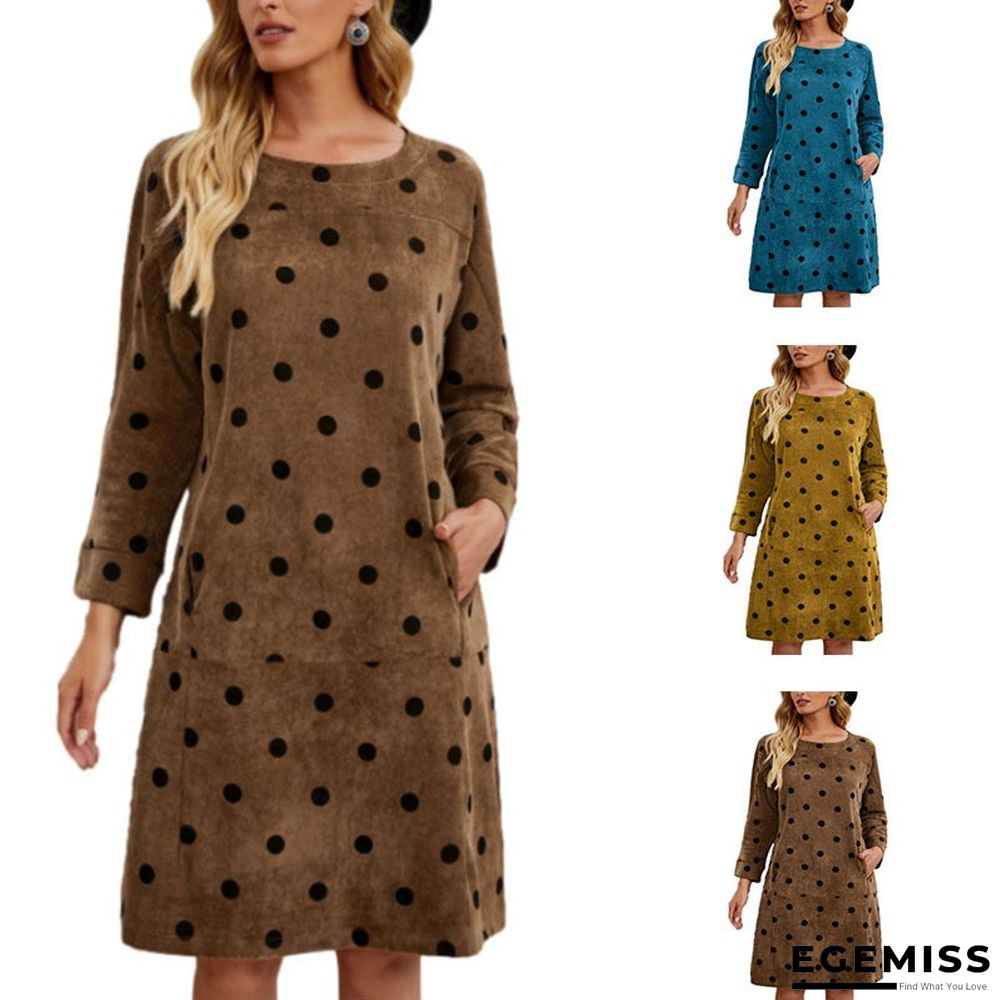 Corduroy Polka Dot Print Pocket Dress | EGEMISS