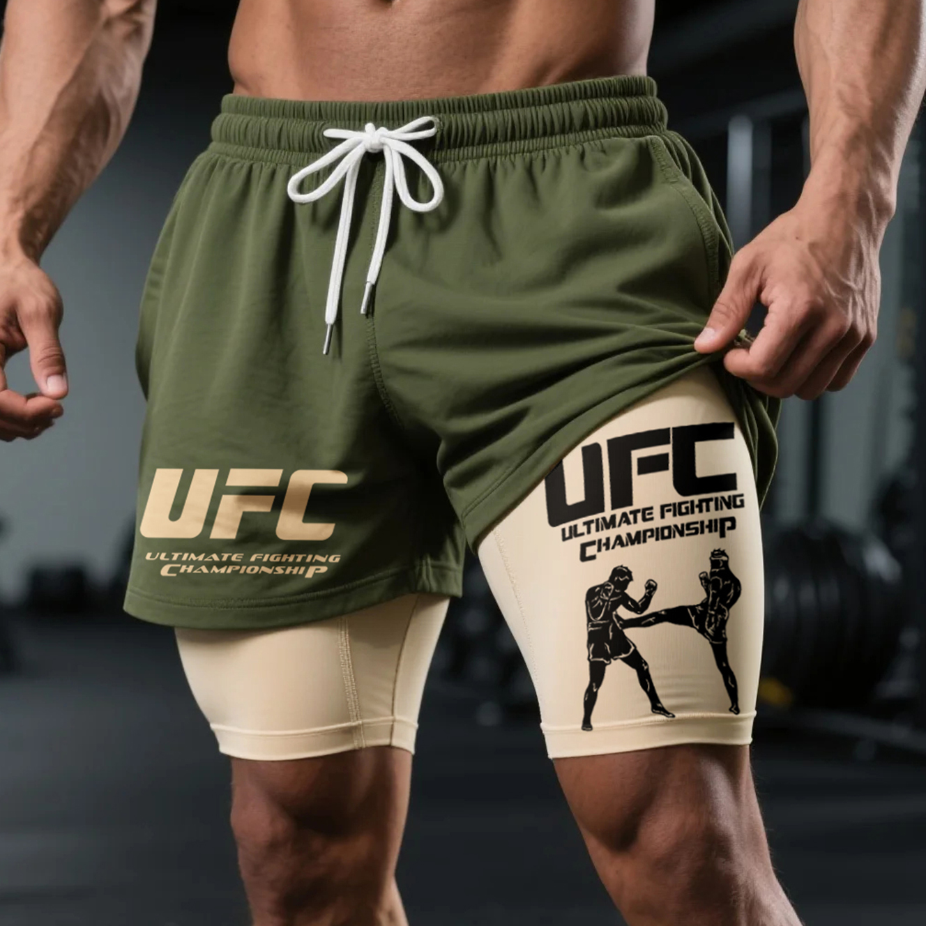 Contrast Color Double Shorts For Fitness. Essential Shorts For Everyday Wear. The Ultimate Fighter Print Double Shorts. / TECHWEAR CLUB / Techwear
