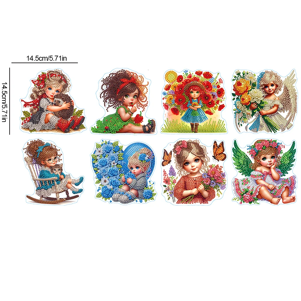 8Pcs 5D Diamond Painting Sticker Kit Diamond Art Stickers for Adults (Girl)