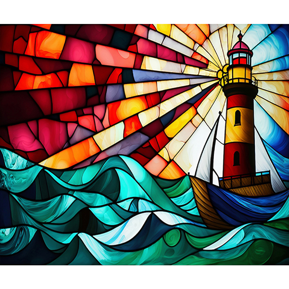 Glass Oil Painting Lighthouse-Paint by Numbers-50x60cm