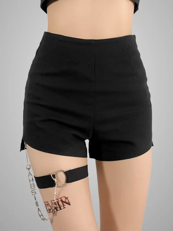 Solid Color Tight Paneled Metal Chain Shorts with Garter