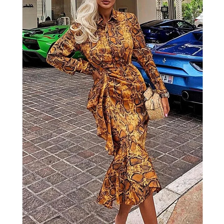 Promsstyle Lapel neck long sleeves mermaid midi dress Prom Dress 2023