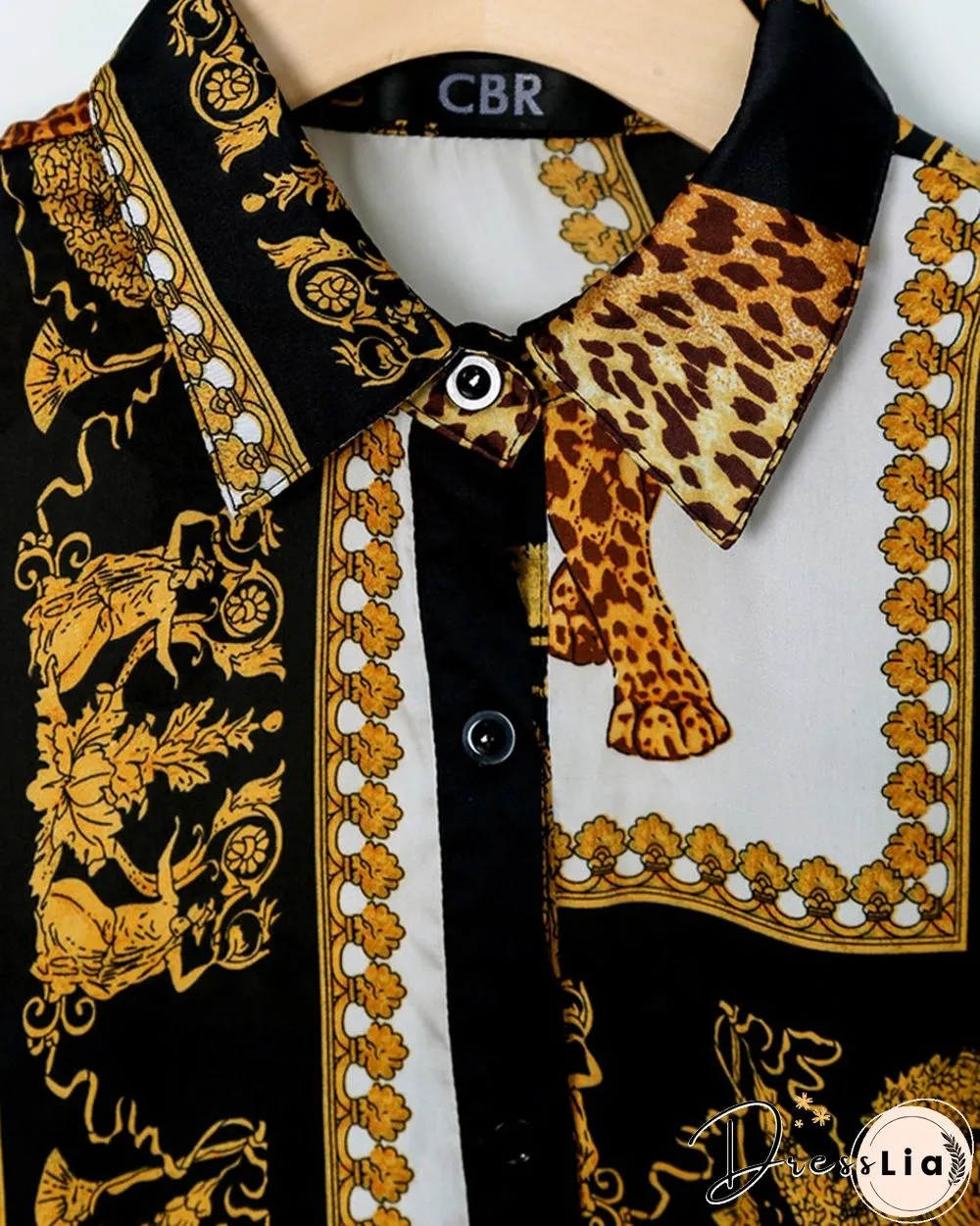 Leopard Print Knot Front Long Sleeve Blouse