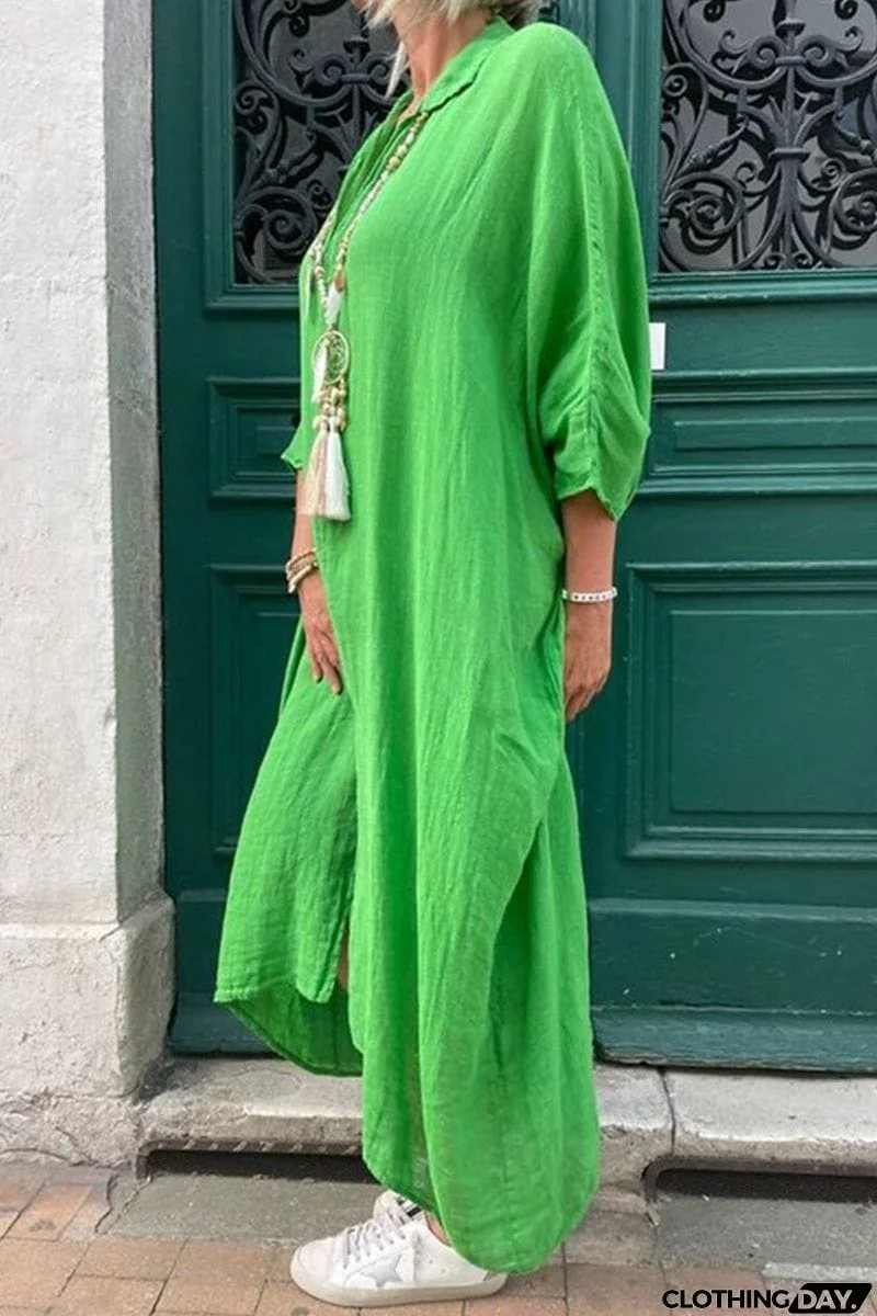 Casual Solid Asymmetrical Turndown Collar Irregular Dress Dresses