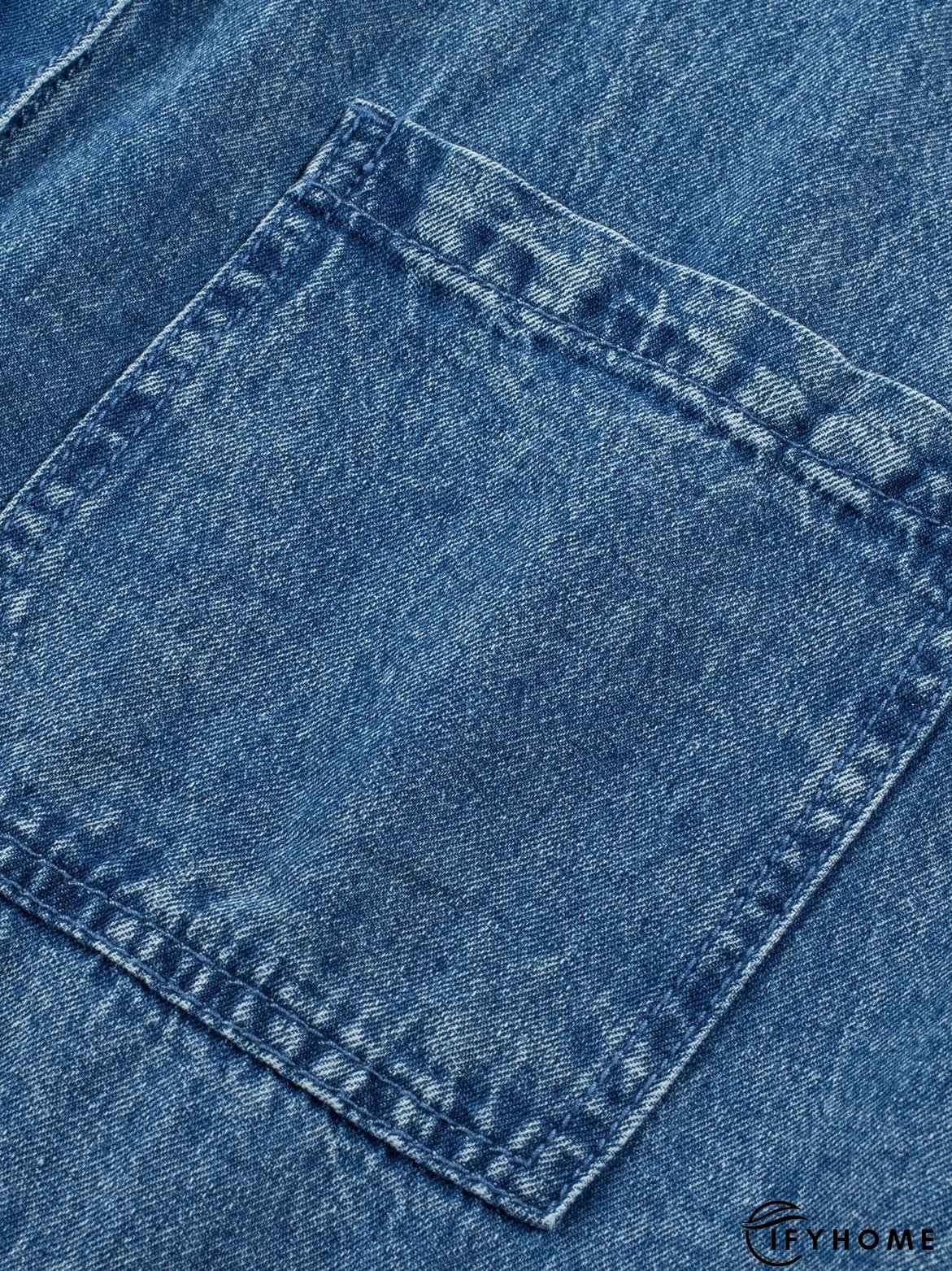 Blue Mineral Wash Denim Shirt Dress with Cuffed Sleeves | IFYHOME