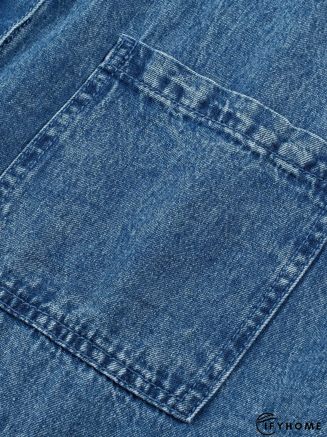 Blue Mineral Wash Denim Shirt Dress with Cuffed Sleeves | IFYHOME