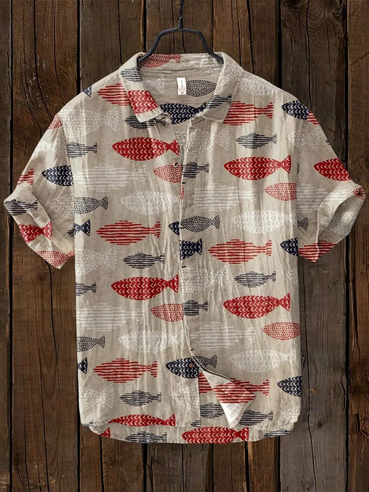 Men's Geometric Abstract Fish School Art Print Casual Shirt